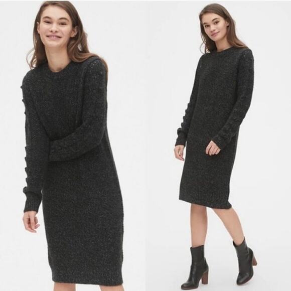 NWT Gap Size Large Gray Knee Length Knit Winter Heavy Layering Sweater Dress - Picture 1 of 11